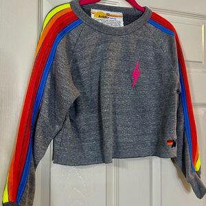Aviator Nation Gray Crop Top with Rainbow Stripes